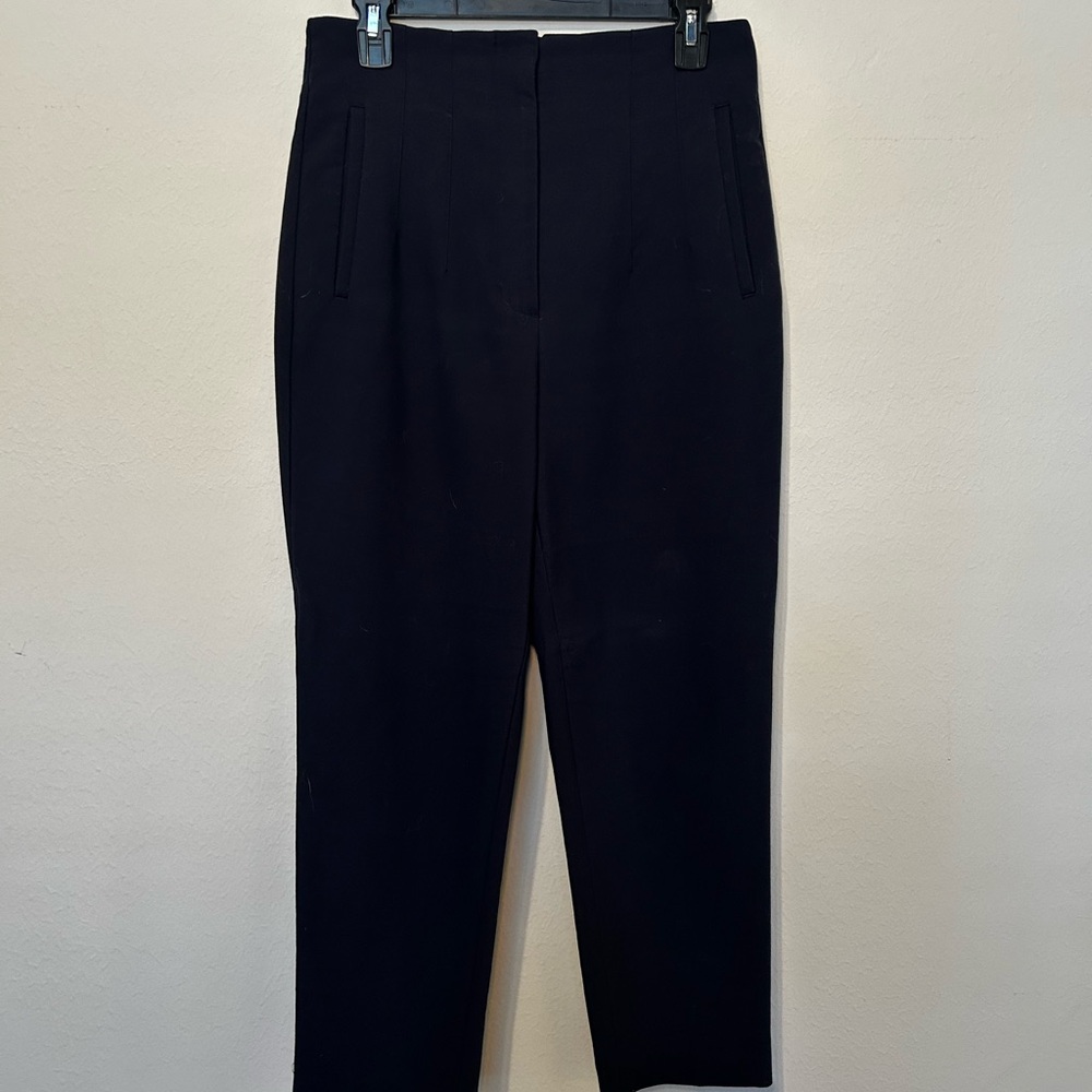 Zara Navy Blue High-Waist Tapered Work Pants – Size L (US 10/12)